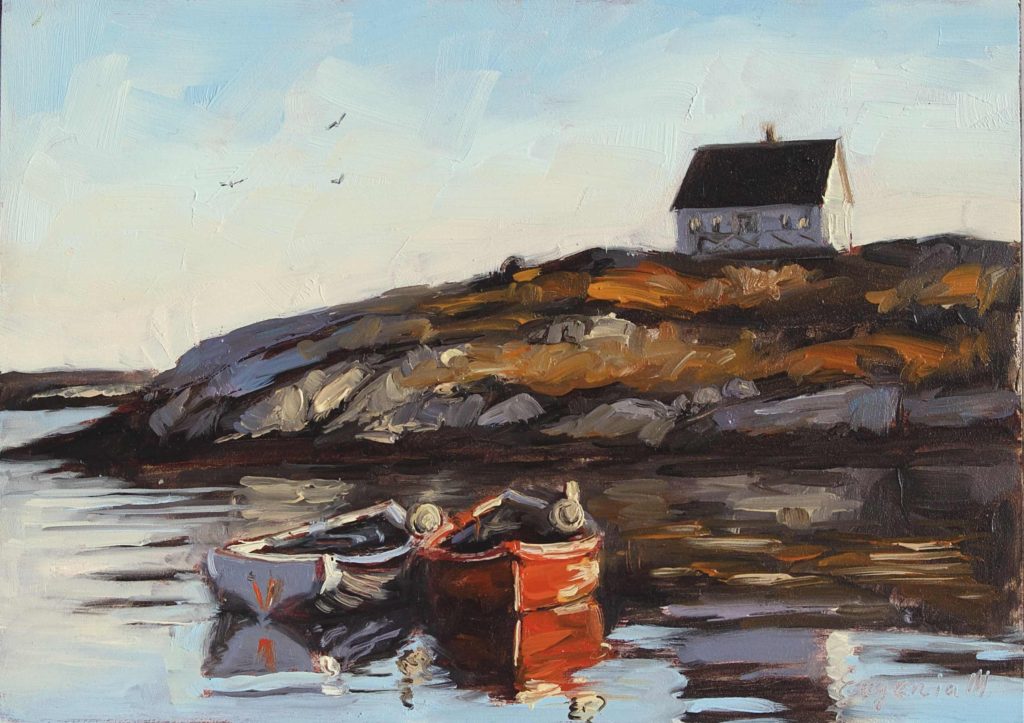 painting of two boats in Peggy's Cove