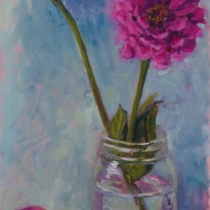 "Dancing zinnias" 12X24 oil on panel, $600 available 