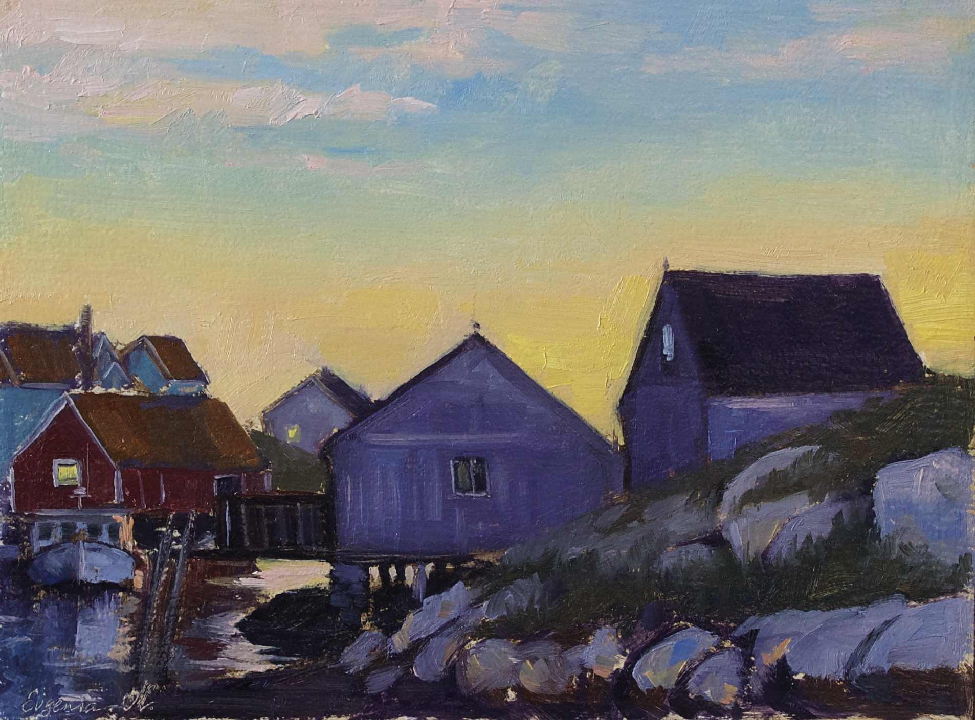 oil painting of Peggy's cove sunset