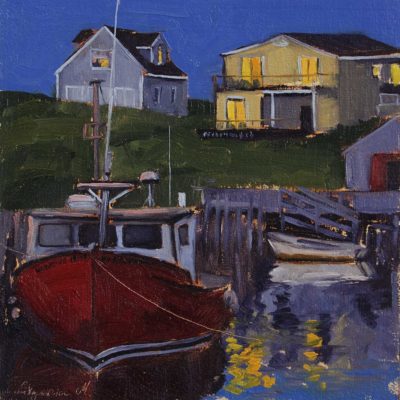 "Harbour Mist and night lights" 5X5 oil, SOLD