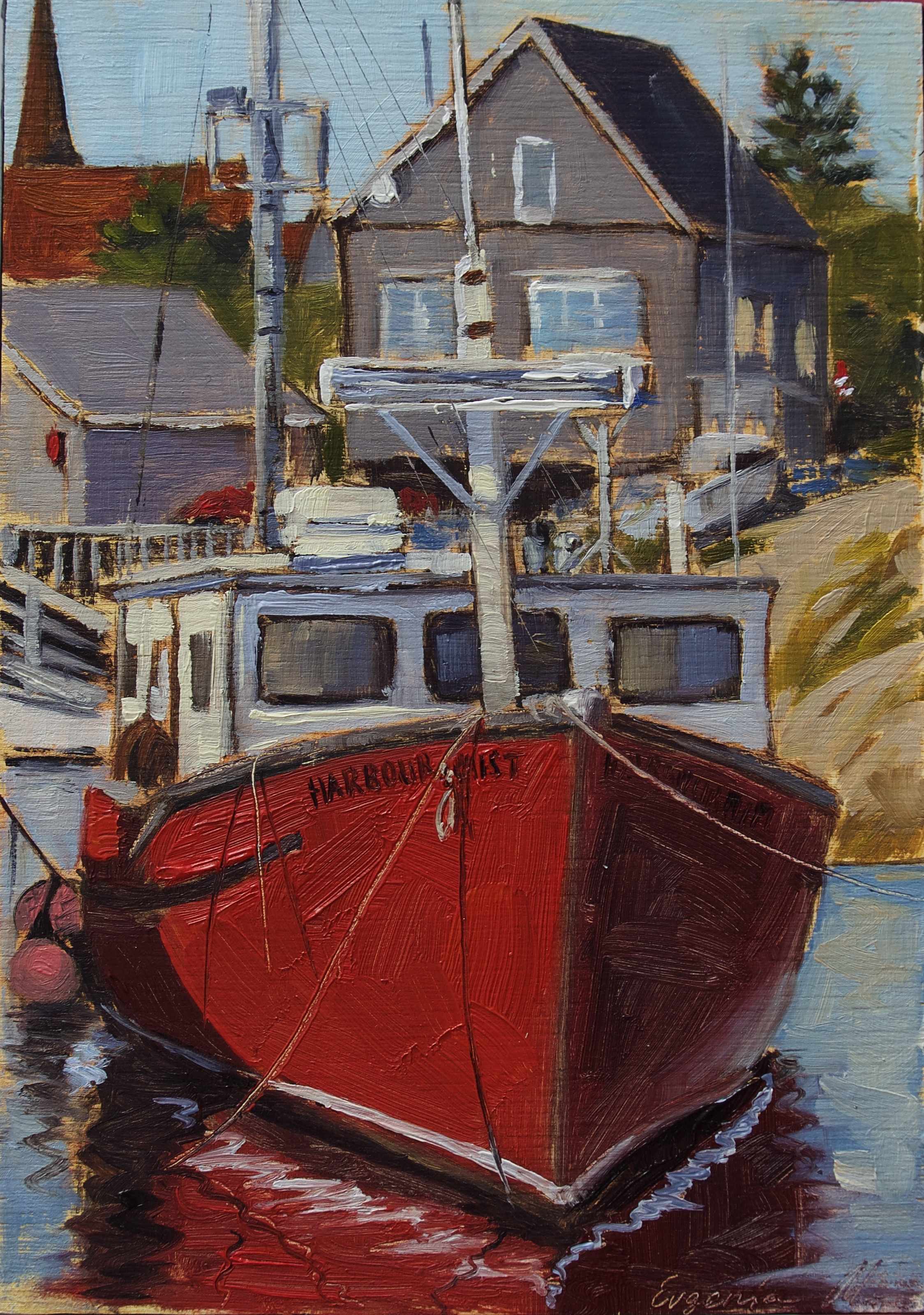painting of Harbour mist lobster boat in Peggy's cove harbour
