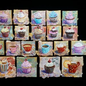 Sweet miniature collection 2014, mixed media, 2x2 inches, bottom row 3X3 inches