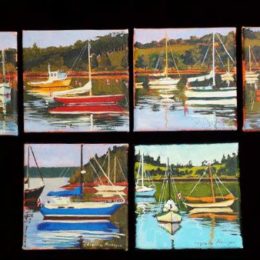 Miniature paintings of Lunenburg Harbour, 4X4 inches each, acrylic $125 each available at Jenny Jib