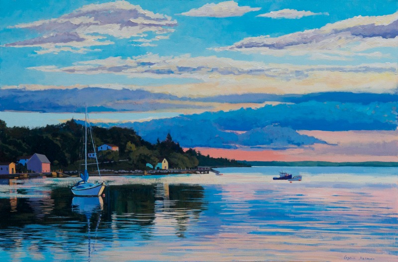 painting of sunset on Peggy's Cove road