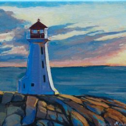 "Sunset at Peggy's Cove" 6X8 acrylic, SOLD