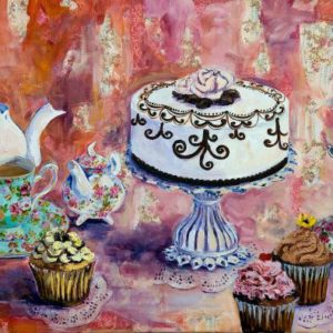 "Tea for two at Gateau Rose" 24X36 mixed media,
collection of the artist