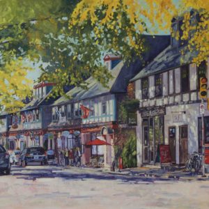 oil painting of hydrostone market in Halifax, Nova Scotia, south end