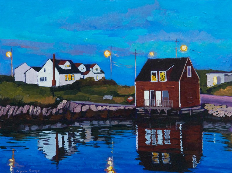 painting of night landscape in Peggy's Cove Nova Scotia