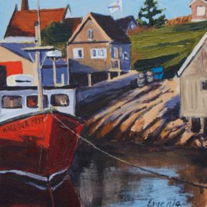 "Sunny afternoon in Peggy's Cove" 4X4 acrylic, SOLD