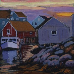 "Sunset in Peggy's Cove. Nova Scotia" 4X4 acrylic, SOLD