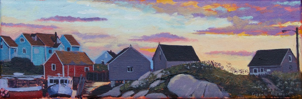 painting of sunset at Peggy's cove Nova scotia