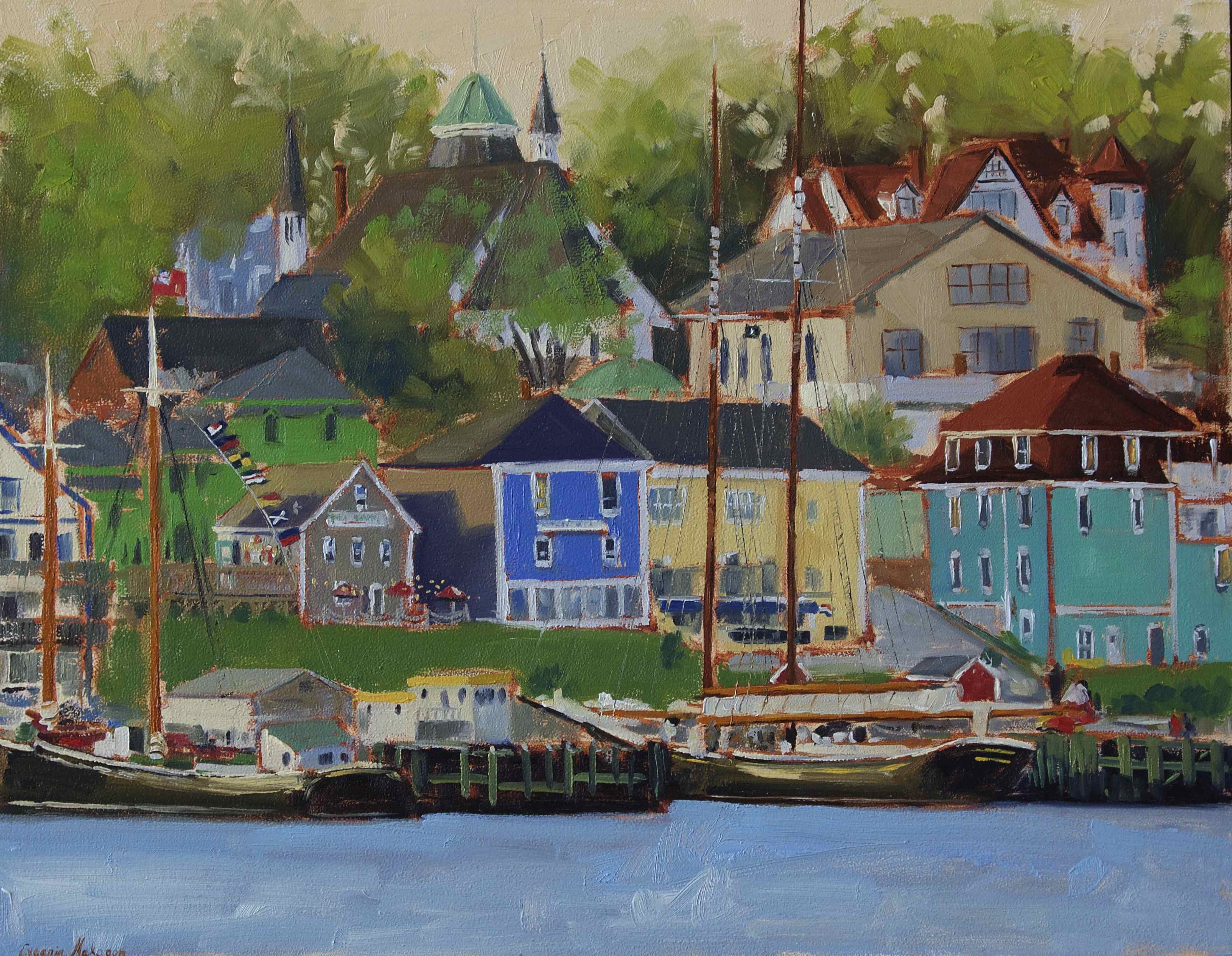 oil painting of Lunenburg waterfront