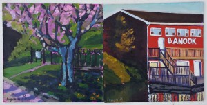small acrylic paintings of Banook canoe club and Park ave in Darmouth