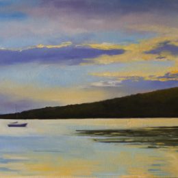 "Sunset sparkles. Peggy's Cove Rd" 15X30 oil on canvas, contact the artist