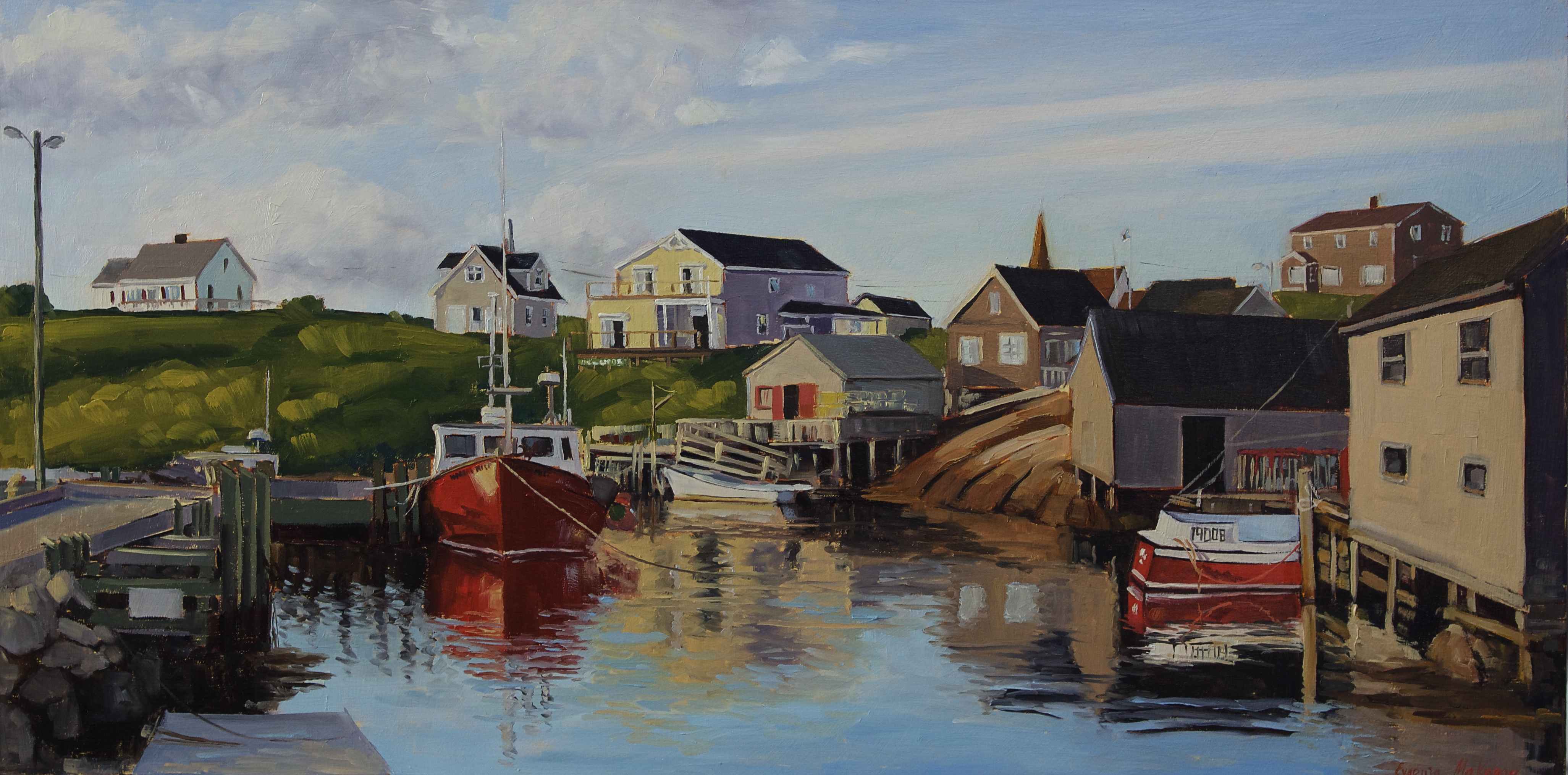 oil painting of Peggy's Cove Harbour in the evening
