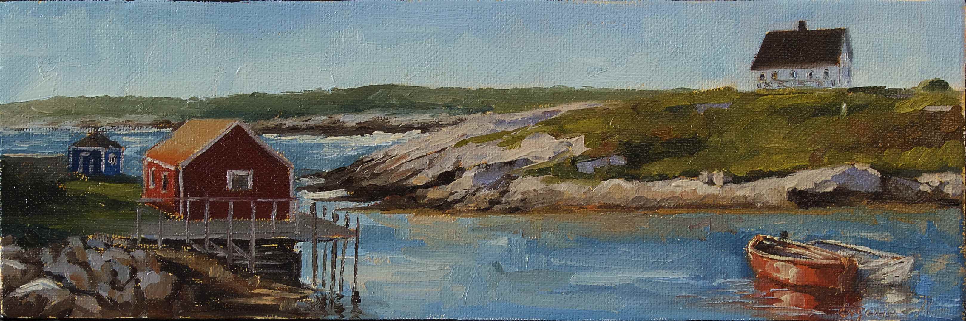 oil painting of blue ocean at Peggy's cove